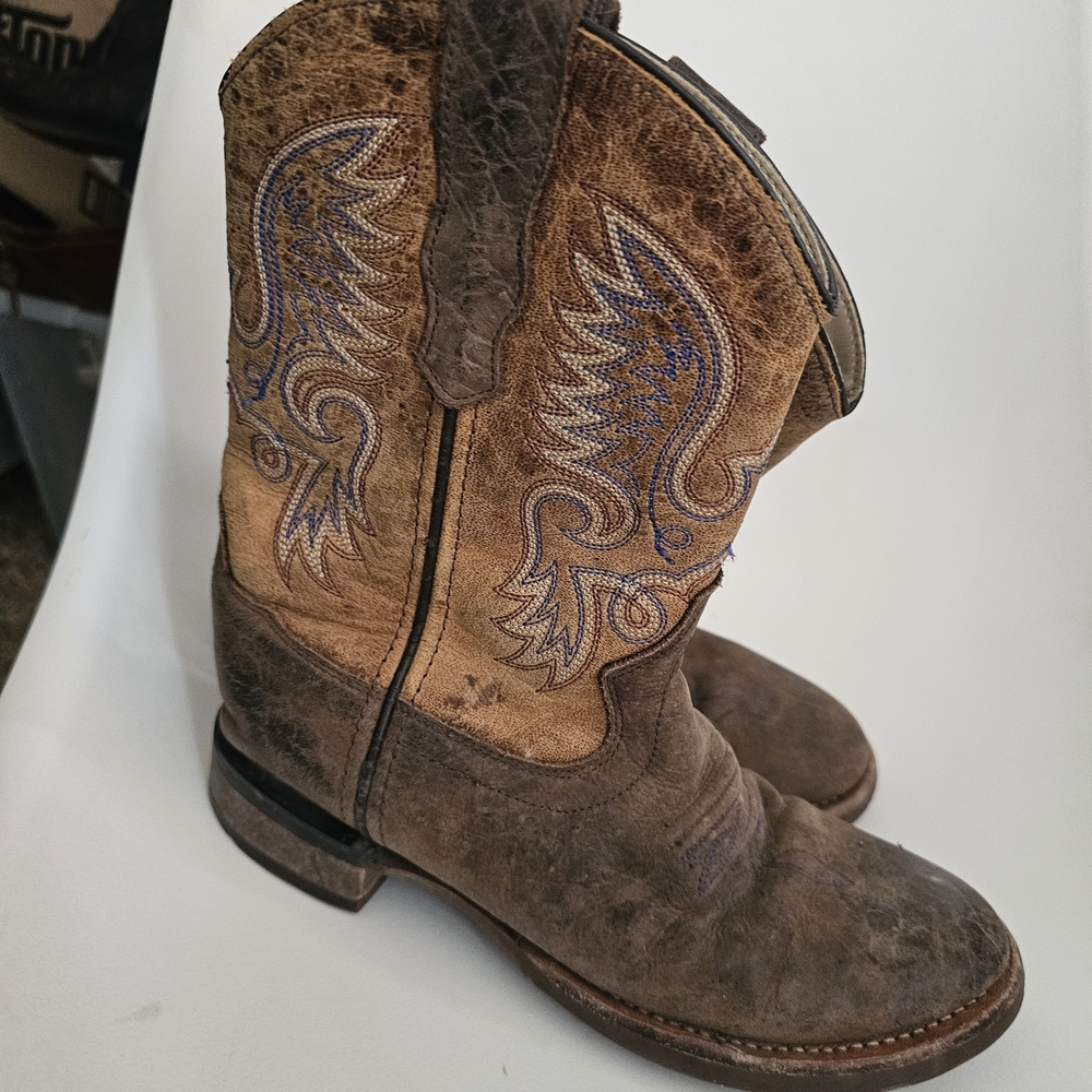 Boys Brown Western Cowboy Boots with Embroidered Design